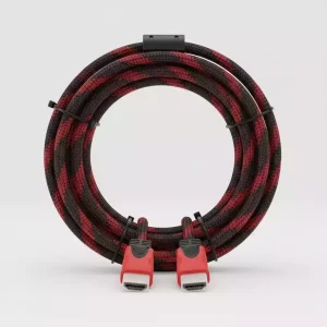 کابل HDMI کنفی ۳ متری PAKSAD مدل HDMI‑MM‑3M‑BRAID با روکش نایلونی بافته و کانکتورهای طلایی مقاوم، مناسب انتقال تصویر و صدا با کیفیت ۴K Full HD