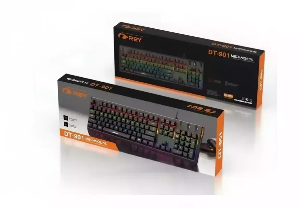 کیبورد سیم‌دار مکانیکال D-NET مدل DT901 با بدنه فلزی زیبا، نورپردازی RGB و کلیدهای نرم و دقیق برای تایپ و بازی حرفه‌ای