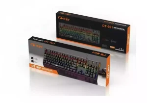 کیبورد سیم‌دار مکانیکال D-NET مدل DT901 با بدنه فلزی زیبا، نورپردازی RGB و کلیدهای نرم و دقیق برای تایپ و بازی حرفه‌ای