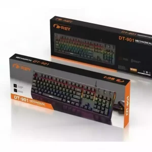 کیبورد سیم‌دار مکانیکال D-NET مدل DT901 با بدنه فلزی زیبا، نورپردازی RGB و کلیدهای نرم و دقیق برای تایپ و بازی حرفه‌ای