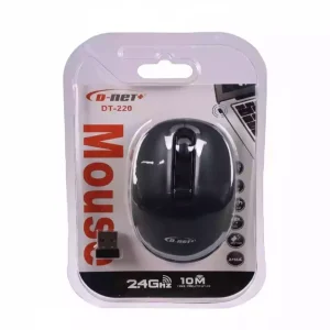 موس بی‌ سیم D-NET مدل DT220 مشکی – طراحی ارگونومیک، اتصال وایرلس 2.4GHz، مناسب برای لپ‌تاپ و کامپیوتر