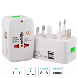 تبدیل ۳ به ۲مسافرتی همه کاره با محافظ نوسان و USB، سازگار با دوشاخه‌های جهانی