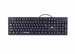 کیبورد سیم‌ دار مدل MIKUSO 039U با اتصال USB و ۱۰۴ کلید نرم و بی‌صدا، طراحی ارگونومیک و جنس مقاوم ABS مناسب کار اداری و روزانه