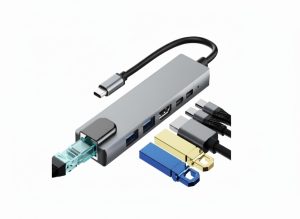 تبدیل و هاب ۸ کاره Type‑C حرفه‌ای بدنه فلزی با پورت HDMI، LAN، USB و کارت‌خوان