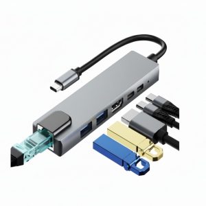 تبدیل و هاب ۸ کاره Type‑C حرفهای بدنه فلزی با پورت HDMI، LAN، USB و کارتخوان