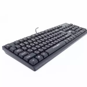 کیبورد سیم‌ دار برند D‑NET مدل DT994 با ۱۰۴ کلید و اتصال USB، طراحی ارگونومیک و بدنه مقاوم ABS