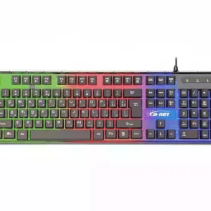 نمای بالا از کیبورد مکانیکال D‑NET DT996 با چیدمان استاندارد، نور RGB و بدنه مقاوم برای بازی و تایپ