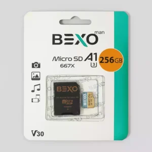 کارت حافظه BEXO 256GB MicroSDXC Class 10 UHS‑I نمای اصلی؛ ظرفیت ۲۵۶ گیگابایت، سرعت خواندن ۹۵ MB/s، مناسب برای فیلم ۴K و کاربران حرفه‌ای دوربین و موبایل