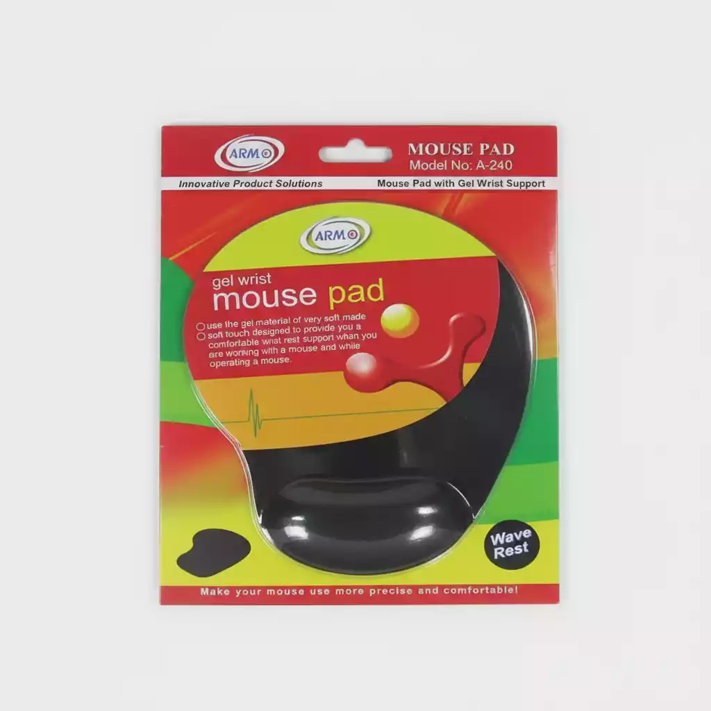 پد موس طبی آرمو مدل P240 با طراحی ارگونومیک و بالشتک نرم برای استراحت مچ، مناسب کار اداری و استفاده طولانی‌مدت کاربران حرفه‌ای