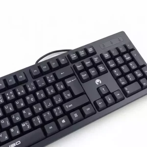 کیبورد سیم‌ دار مدل MIKUSO 039U با اتصال USB و ۱۰۴ کلید نرم و بی‌صدا، طراحی ارگونومیک مناسب کار اداری و تایپ طولانی